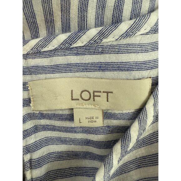 LOFT Rayon Linen Stripe Balloon Long Sleeve Blouse Top Women's Size L Large - Picture 6 of 12